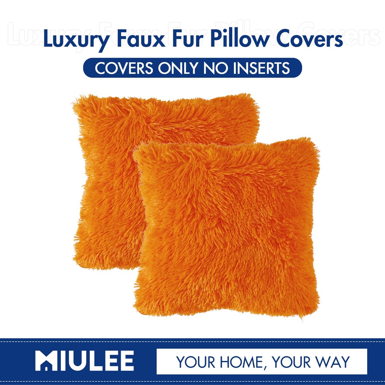 2 Pieces Luxury Faux Fur Throw Pillow Cover Deluxe Fall Decorative Plush Pillow Case Cushion Cover Shell for Sofa Bedroom Car 18x18 Inch Orange Halloween